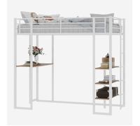 HAVRYA Lit Mezzanine 90x190 cm - Lit Simple avec Bureau, Échelle Gauche/Droite, Garde-Corps, Structure Métal - Blanc