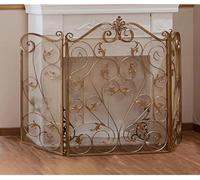 HAVVMK Paravent Ignifuge Pliable à 3 Panneaux, clôture de cheminée, Pare-feu indépendant pour bébé et Animaux (doré 61 x 30 x 82 cm)