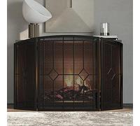 HAVVMK Pare-feu incurvé à 3 Panneaux, Grand Format 118 x 76 cm, en Fer forgé, Pliable, pour poêle à Bois/Foyer