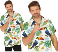 Hawaï Chemise d'été Toucan Fleurs exotiques Île tropicale Chemise décontractée Mode Célébration Tenue Plage Vacances Look Nature Fête, Taille : 52 - 54 (L) Couleur : Multicolore