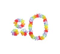 Hawaïen 4pc Fleur Ensemble Plage Fête Lei +Menottes+Serre-Tête