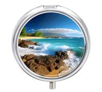 Hawaii Beach Pilulier portable en métal avec 3 compartiments Motif plage