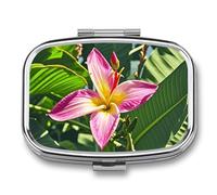 Hawaii Boîte à pilules carrée en métal avec 2 compartiments et miroir Motif fleurs tropicales