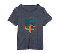 Hawaii Bound : Aventure de Surf Tropicale T-Shirt, Femme Grandes Tailles, Bleu Chiné, 1X