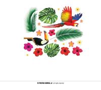 Hawaii Été Stickers muraux Décoration tropicale Perroquet Toucan Fleurs Palmiers Hibiscus Accents exotiques Décoration saisonnière Motifs naturels Célébration Esthétique, couleur : multicolore