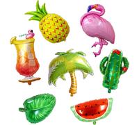 Hawaii Flamingo Balloons, 7 Pcs Hawaiian Pineapple Flamingo Balloon, Palm Tree Pineapple Helium Balloons, Hawaiian Balloons, Hawaiian Balloons, For Swimming Beach Theme Party (B)