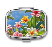 Hawaii Flowers Pilulier carré en métal à 2 compartiments avec miroir pour sac à main