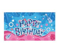 Hawaii Happy Birthday Bannière Fond, 180x100cm Décorations Fête d'anniversaire Thème Plage d'Été Bleu & Rose Toile Fond Cartoon pour Décoration Murale Fournitures Fête