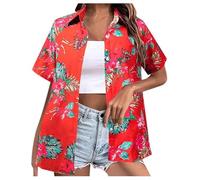 Hawaii Hemd Damen Kurzarm Hawaiihemd Sommer Strandshirt Funky Hawaiibluse Fronttasche Party Hemden Hawaii Outfit Damen Casual Hemdbluse Shirt Tops Beach Urlaub Bluse