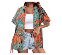 Hawaii Hemd Damen Kurzarm Hawaiihemd Sommer Strandshirt Funky Hawaiibluse Fronttasche Party Hemden Hawaii Outfit Damen Casual Hemdbluse Shirt Tops Beach Urlaub Bluse