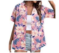 Hawaii Hemd Damen Kurzarm Hawaiihemd Sommer Strandshirt Funky Hawaiibluse Fronttasche Party Hemden Hawaii Outfit Damen Casual Hemdbluse Shirt Tops Beach Urlaub Bluse