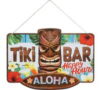 Hawaii Party Decoration Tiki Bar Schild Sommer Aloha Deko Tiki Figures Atmosphère hawaïenne Fête de fin d'année Célébration Design rétro Motifs exotiques Sensation de plage, Couleur : Multicolore