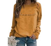 Hawaii Sweatshirt Womens Crew Neck Long Sleeve State Shirt Casual Loose Holiday Cute Graphic Pullover Tops