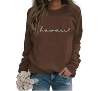 Hawaii Sweatshirt Womens Crew Neck Long Sleeve State Shirt Casual Loose Holiday Cute Graphic Pullover Tops