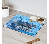 Hawaii Tapis d'alimentation pour chat et chien Motif dauphin Océan mignon Tapis d'alimentation absorbant Nti-Slip Contiennent les déversements Protège les sols Set de table 43,1 x 76,2 cm