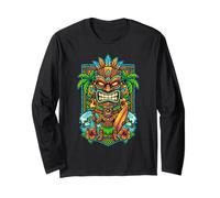 Hawaiian Grinning Tiki Art Artistic Tribal Beach Vibe Hawaï Manche Longue