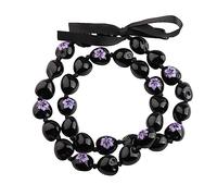 Hawaiian Kukui Nut Lei Necklace Graduation Leis Chunky Beaded Necklace with Ribbon Graduation Gifts for Her Him (Chunky Bead Purple Flower)