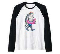 Hawaiian Shark Pink Flamingo Float Pool Summer Men Kids Manche Raglan