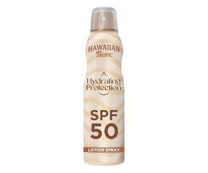 Hawaiian Tropic Brume protectrice hydratante, Résistante à l’eau, SPF 50, Protection UVA + UVB, Écran solaire, Senteur tropicale, Lotion solaire en brume, 220ml