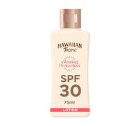 Hawaiian Tropic Lotion protectrice Glowing Protection, Écran solaire résistant à l’eau, Protection SPF 30 UVA + UVB Crème solaire, Lotion solaire au beurre de karité, Format voyage, 75 ml
