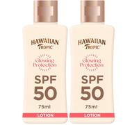 Hawaiian Tropic Lotion protectrice Glowing Protection, Écran solaire résistant à l’eau, Protection SPF 50 UVA + UVB Crème solaire, Lotion solaire au beurre de karité, Format voyage, 75 ml (Lot de 2)