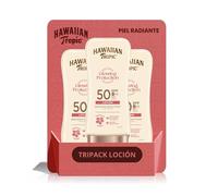 Hawaiian Tropic - Satin Protection Ultra Radiance SPF 50+ - Lotion solaire très haute protection, protège et adoucit la peau, parfum de fruits tropicaux, pack de 3 unités x 180 ml