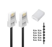 HAWAKA BT Rallonge de téléphone 4,6 m, câble téléphonique à travers, long câble téléphonique avec prise britannique standard et coupleurs de 1 en ligne et 10 supports de clip de câble (BT-BK-4,6 m)