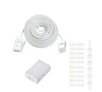 HAWAKA Rallonge de téléphone BT de 10 m, câble téléphonique à travers, long câble téléphonique avec prise BT standard et coupleurs de 1 en ligne et 20 supports de clip de câble (BT-WH-9 m)