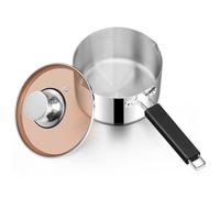 HaWare Casserole à lait en acier inoxydable de 14 cm avec couvercle en verre, casserole à sauce de 1,5 l pour induction, gaz, halogène, électrique, céramique, poignée résistante à la chaleur, 1 litre