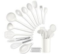 HaWare Ensemble d'ustensiles de cuisine en silicone, 13 ustensiles de cuisine blancs avec support, ustensiles de cuisine résistants à la chaleur avec spatule, cuillère, ustensiles de cuisine