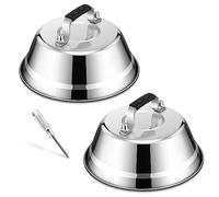 HaWare Lot de 2 cloches à hamburger en acier inoxydable avec poignée en caoutchouc - Pour barbecue, steak, fromage, teppanyaki, extérieur et intérieur - Passe au lave-vaisselle - 16,8 x 6 cm