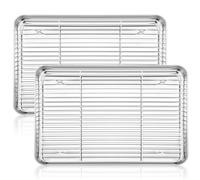 HaWare Lot de 4 plaques de cuisson avec grille de refroidissement, grande plaque à biscuits en acier inoxydable 31,4 x 24,6 x 2,5 cm, idéale pour la cuisson/cuisine/séchage, finition miroir et passe