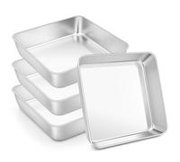 HaWare Lot de 4 plats à gratin carrés, en acier inoxydable, petits, carrés, idéaux pour lasagnes, brownies, gâteaux, sains et passent au lave-vaisselle, 15 x 15 x 5 cm
