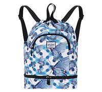 HAWEE Étanche Sac à Dos à Cordon Grand Sacs de Sport à Cordon de Serrage Sac à Dos Unisexe pour Femme Hommes Voyage Vie Quotidienne Plein Air Yoga Natation Plage, L, Papillon Bleu