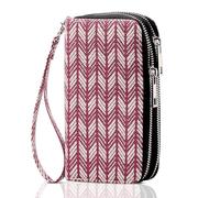 HAWEE Portefeuille à double fermeture éclair pour femme avec support de téléphone portable pour smartphone/carte/pièce de monnaie/argent liquide, Rayures rouges ondulées, 6.9*3.5*1.9 inch, Utilitaire