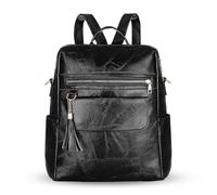 HAWEE Sac à Dos Femme en PU Cuir Anti-vol - Élégant 2 en 1 Sac à Bandoulière Étanche à Main - Petit pour Voyage, Collège, Shopping, Affaire, Travail - Noir