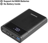 HAWEEL DIY 4x 18650 batterie (non incluse) 12000m Ah Dual-way QC chargeur Power Bank Shell Box avec 2x sortie USB & écran, support QC 2.0 / QC 3.0 / FCP / SFCP / AFC / MTK / BC 1.2 / PD (Noir)