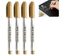 Hawfund Stylos Marqueurs Métalliques Or et Argent - 4pcs Feutres Permanents Brillants pour Scrapbooking, DIY Album, Écriture, Dessin et Calligraphie sur Papier Noir et Autres Surfaces (4Gold)