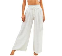 HAWILAND Pantalon large pour femme en papier transparent - Pantalon d'été taille haute - Bikini Cover Up - Pantalon de plage, Blanc., XL