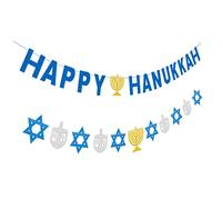 HAWILLOSCH 2 Pièces Hanukkah Latte Art Bannière De Fête De Hanukkah Scintillante Décorations De Hanukkah pour L'extérieur Bannière Alphabétique Décorations De Fête De Hanoukka Porte Papier