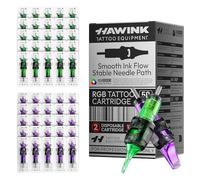 HAWINK Kit Aiguille 50 Pcs. Jetables #12 Standard Round Liner/Shader/Magnum 3RL 5RL 7RL 3RS 5RS 7RM 9R 11RM 13RM 15RM Diamètre 0,35mm Professionnel Supplies pour Machine EN20-FG-50KIT-J