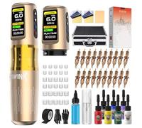 HAWINK Machine à Tatouage Sans Fil Kit avec 2 Batterie 1600 mAh 4 Modes 7 Coups Ajustables 20 Cartouches d'Aiguilles 7 Encres de Tatouage Coffret en Alliage d'Aluminium HW-TKE300AEU-9
