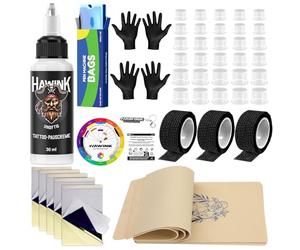 HAWINK Tatouage Kit avec 30ml Tatouage Crema 5 Peau Synthétique Tatouage 5 Papier Transfert pour Tattoo Complet Tattoo Supplies pour Débutants et Artistes TC637KITEU