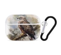 Hawk Sitting in The Tree - Organiseur pour écouteurs Airpods Pro - Résistant aux chocs - Avec mousqueton - Anti-chute - Pour Airpods Pro 2ème génération - Blanc