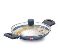 HAWKINS Casserole antiadhésive Pro 0,9 l Appachatty, Mini Kadhai, Appachatti, Appachetty, Appam, Poêle profonde avec couvercle en verre, granit Kadai