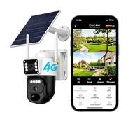 HAWKRAY Caméra de sécurité cellulaire 4G LTE pour l'extérieur, fonctionne à l'énergie solaire, pas de WiFi nécessaire, double objectif, PTZ à 355°, vision nocturne en couleur, détection de mouvement