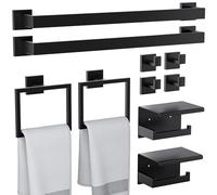 HAWKROWN Lot de 10 accessoires de salle de bain en acier inoxydable SUS304 - Barre porte-serviette de 59,6 cm - Porte-papier toilette, crochets pour serviette de salle de bain (noir mat (type 2), 10