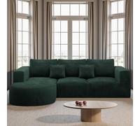 Hawthyhome Canapé-lit d'angle modulable en Forme de L en Corduroy 270 cm 3 Places, Canapé modulaire Moderne, avec Chaise Longue à Gauche, Canapé sectionnel pour Salon, Aucun Montage nécessaire,Vert