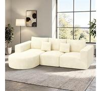 Hawthyhome Canapé-lit d'angle modulable en Forme de L en Corduroy 270 cm 3 Places, Canapé modulaire Moderne, avec Chaise Longue à Gauche, Canapé sectionnel pour Salon, Aucun Montage nécessaire,Beige