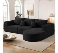 Hawthyhome Canapé-lit d'angle modulable en Forme de L en Corduroy 270 cm 3 Places, Canapé modulaire Moderne, avec Chaise Longue à Droite, Canapé sectionnel pour Salon, Aucun Montage nécessaire,Noir